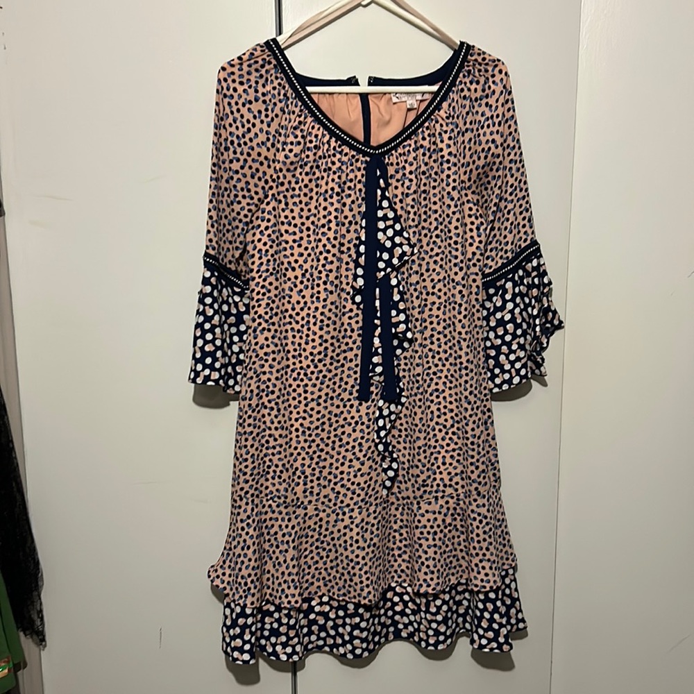 Pink black leopard print chiffon dress ruffled bell sleeve flirty feminine